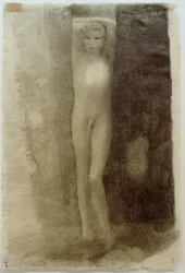 Standing Youth with Arms Crossed Over Head