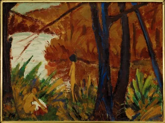 Lake in a Wood with Two Nudes