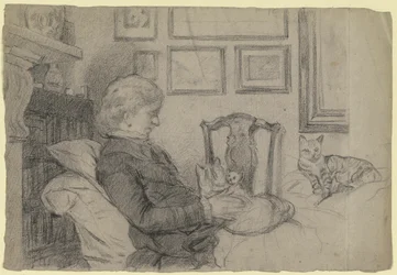 Luise Scholderer by the Fireplace with Many Cats