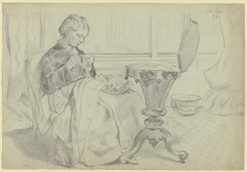 Luise Scholderer at the Sewing Table, with Handwork