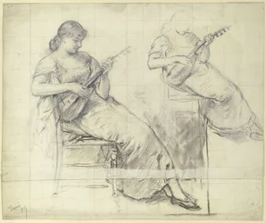 Seated Young Woman Playing the Mandolin