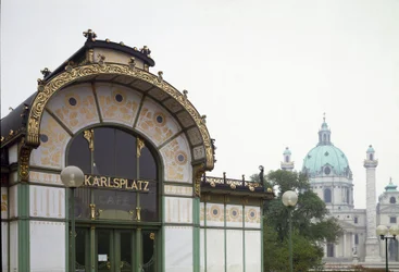 Art Nouveau: View of the Pavilion of the Karlsplatz Metro Station (now cafe) Made by Architect Otto Wagner (1841-1918) (Viennese Secession) 1894-1899 Vienna, Austria
