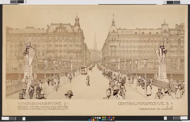 Vindobona Bridge / Project for the New Construction of the Rothenthurmstraße - Lilienbrunngasse Bridge. Central Perspective