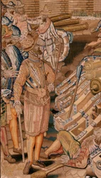 Flemish tapestry. Series Triumphs and battles of Archduke Albert. Assault on the town of Calais. Second tapestry in the series. Model Otto van Veen and Hans I Snellinck. Manufacture Martin Reynbouts, Brussels