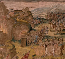 Triumphs and battles of Archduke Albert. Night assault on Ardres or Capture of the low town of Ardres. Third tapestry in the series