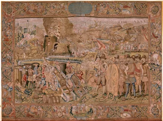 Flemish Tapestry. Series Triumphs and Battles of Archduke Albert. The Capture of the Town of Hulst. Seventh Tapestry in the Series. Model Otto van Veen and Hans I Snellinck