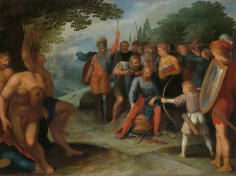 Julius Civilis Having his Hair Cut after the Fall of Vetera, while his Son Kills Some of the Captives