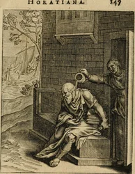 Xanthippe Emptying a Chamber Pot over Socrates (from Emblemata Horatiana)