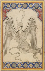 Angel, flying, with cup and wine flask