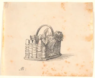 A Woven Basket with Plants and a Book
