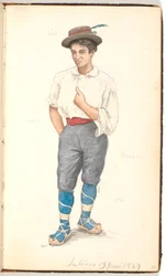 Italian Man with Lace-up Shoes and Hat with Feather