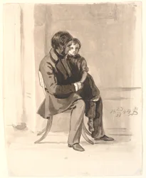 Johan Thomas Lundbye with Olympia Freund on His Lap