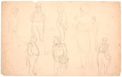 Caricature of A.S. Ørsted, Frederik VII, Christian VIII, and Probably Frederik VI