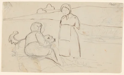 Seated Boy with Dog and Standing Girl in a Landscape