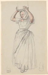 Standing Peasant Girl with a Milk Jug on Her Head