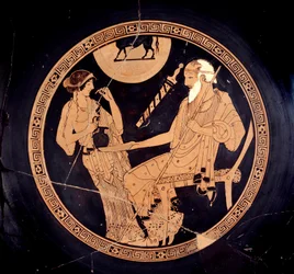 Ilioupersis Cup: Cup with Red Figures Representing Briseis and Old Phenix