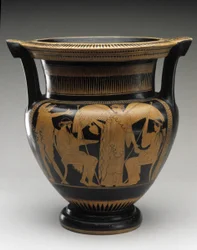 Red Figure Column Krater with scene of Zeus and Hera, 480-460 BC