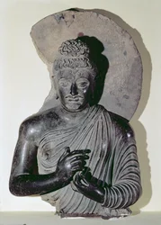 Bust of a preaching Buddha, Greco-Buddhist style, 1st-4th century