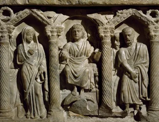 Early Christian sarcophagus also known as Sarcophagus of Blessed Giles, marble, Oratory of San Bernardino, Perugia, Umbria (detail)