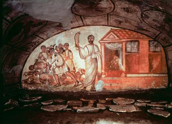 Early Christian Art. Samson smiting the Philistines with the Jawbone of an Ass