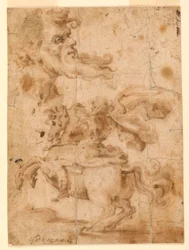 The Head of a Bearded Man, a Man on Horseback