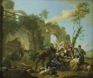 Horsemen Resting Among Classical Ruins with a Fortune Teller