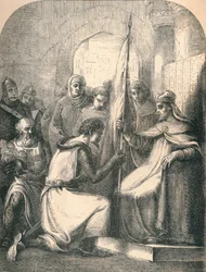 Hugh de Vermandois receiving a consecrated Banner from Pope Urban