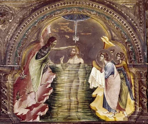The baptism of Jesus (detail of the polyptic of Santa Chiara, circa 1350)