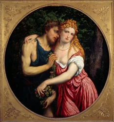 Daphnis and Chloe. Mythological representation of a couple. Painting by Paris Bordon or Bordone (1500-1571)