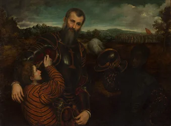 Portrait of a Man in Armor with Two Pages