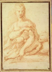 The Virgin playing with the Child on her lap