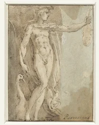 Mercury Standing in a Niche with a Violin and an Ibis