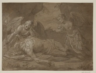 The Dead Christ Mourned by Two Angels