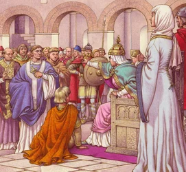 Brunehilda, queen of the Burgundians, expels Columbanus