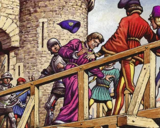 The Dauphin meets John the Fearless, Duke of Burgundy, on the bridge across the Seine