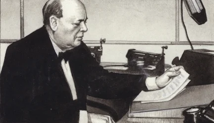 Winston Churchill makes one of his famous wartime broadcasts on radio