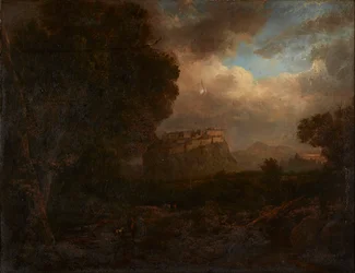 Distant View of Edinburgh, With Travellers in the Foreground