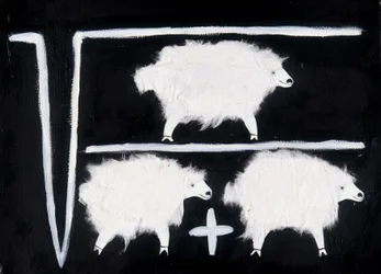 Cloning: A mathematical symbol representing square root, division, and addition calculation operations with sheep used as guinea pig