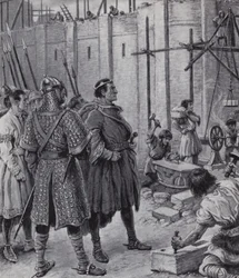 William the Conqueror overseeing the building of the Tower of London