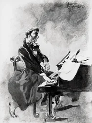 The composer and pianist Frederic Chopin playing the piano