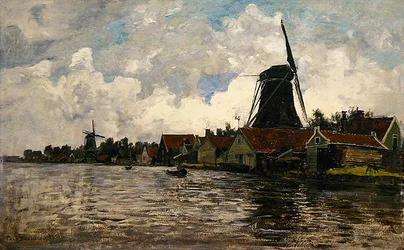 Holland, River Landscape with Two Windmills