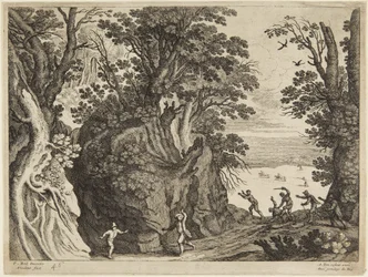 Fight among Men in a Rocky Landscape