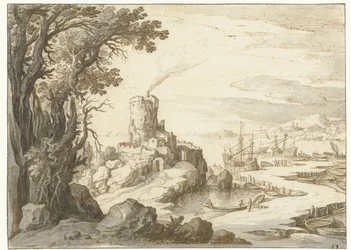 View of a Coast with a Donjon or Lighthouse