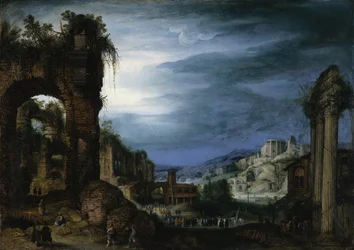 Roman ruin landscape with a procession