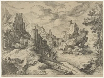 Rocky Coast in Campania with City and Travelers