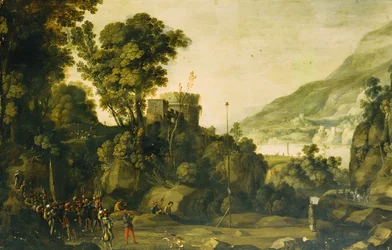 A Mountainous River Landscape with a Scene from the Life of William Tell