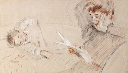 Madame Helleu Reading, with Paulette Lying Beside Her on a Sofa