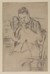 Hortense Fiquet, Madame Cezanne, sewing, c.1880