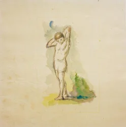 Standing Bather with Arms Crossed Behind Neck