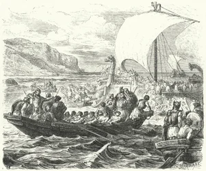 Phoenician Ships Landing on a Coast